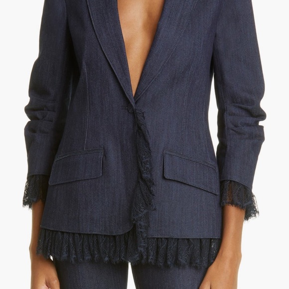 Cinq à Sept Navy Blazer with Lace Trim - Picture 2 of 14